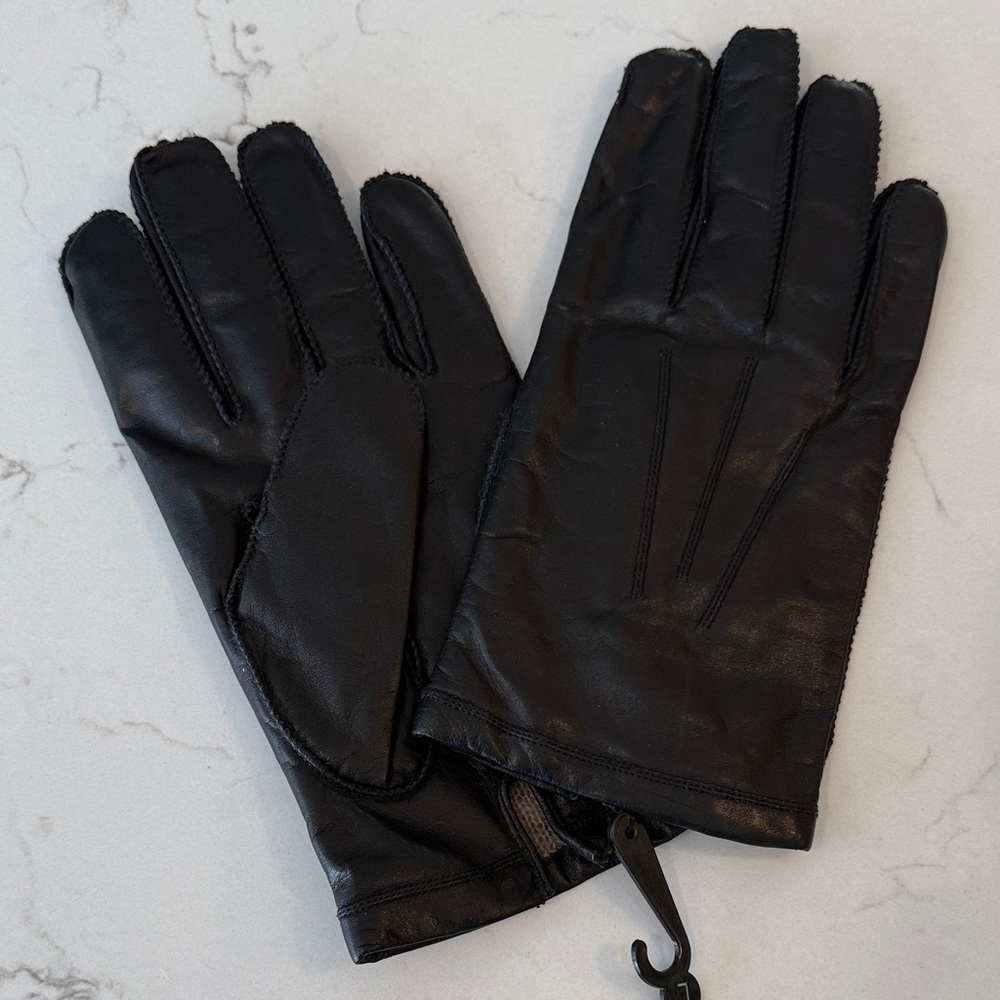 Classic Black Genuine Leather Men's Gloves with Cashmere Lining, Size L - new
